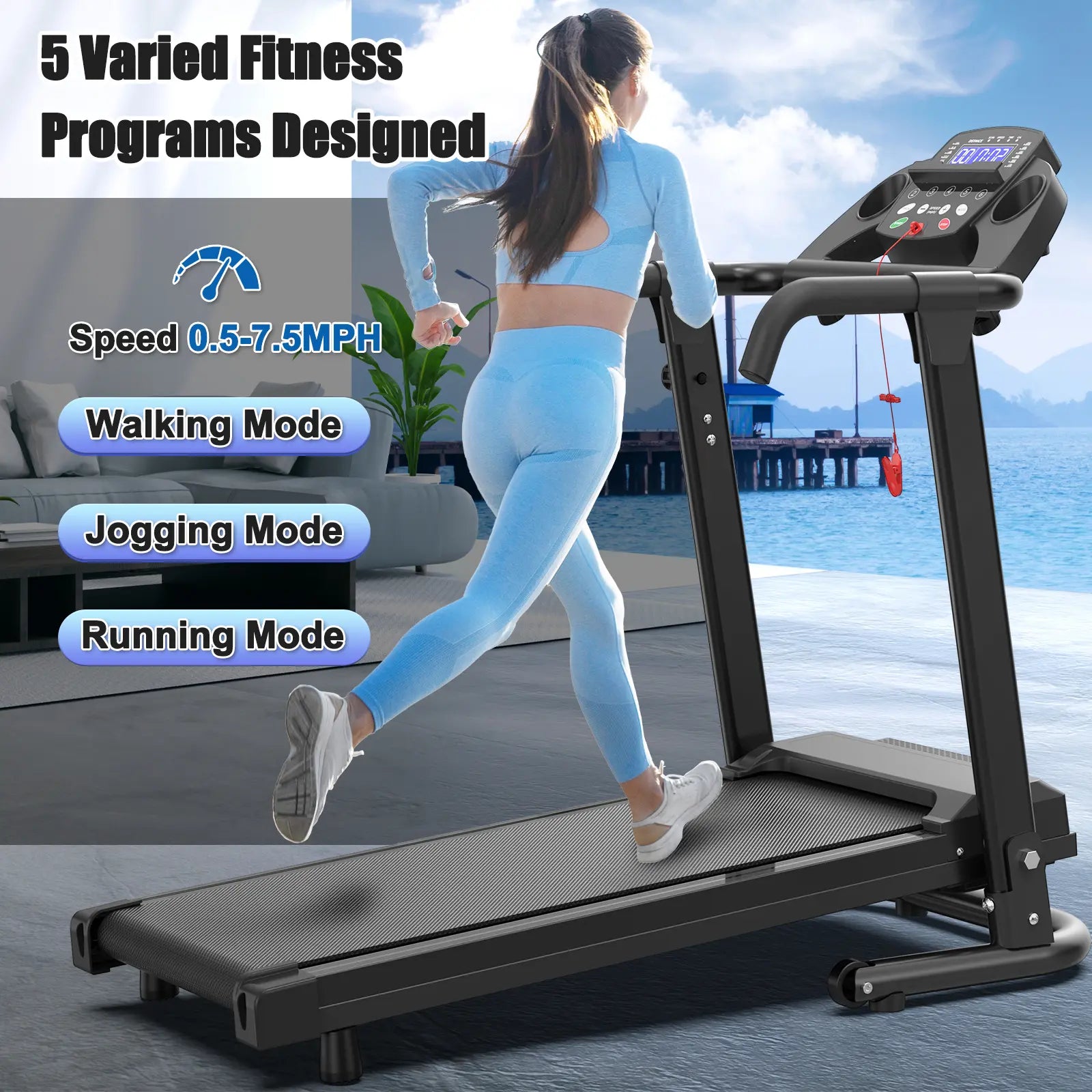 Foldable Home Treadmill - Motorized Walking Pad with 2.5HP Motor, 300 lbs Capacity, APP Control, LED Display, Compact Design